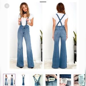 Rolla's Highway Medium Wash High-Waisted Denim Flare Overall's Size 24 New C113